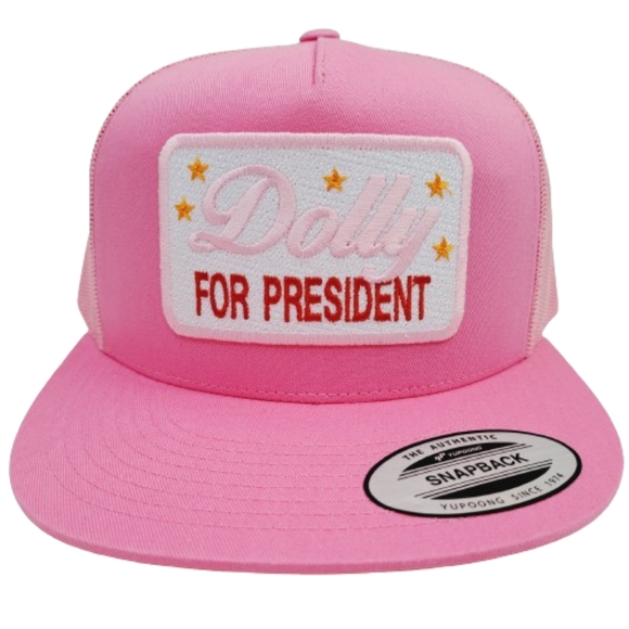 Dolly For President Embroidered patch Flat Bill Trucker Mesh Snapback Cap Hat - Picture 1 of 5